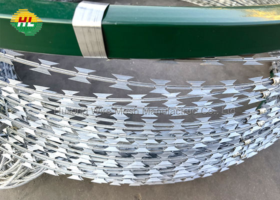 HUILONG Galvanized Steel Razor Wire Coils , ISO Barbed Wire On Garden Fence